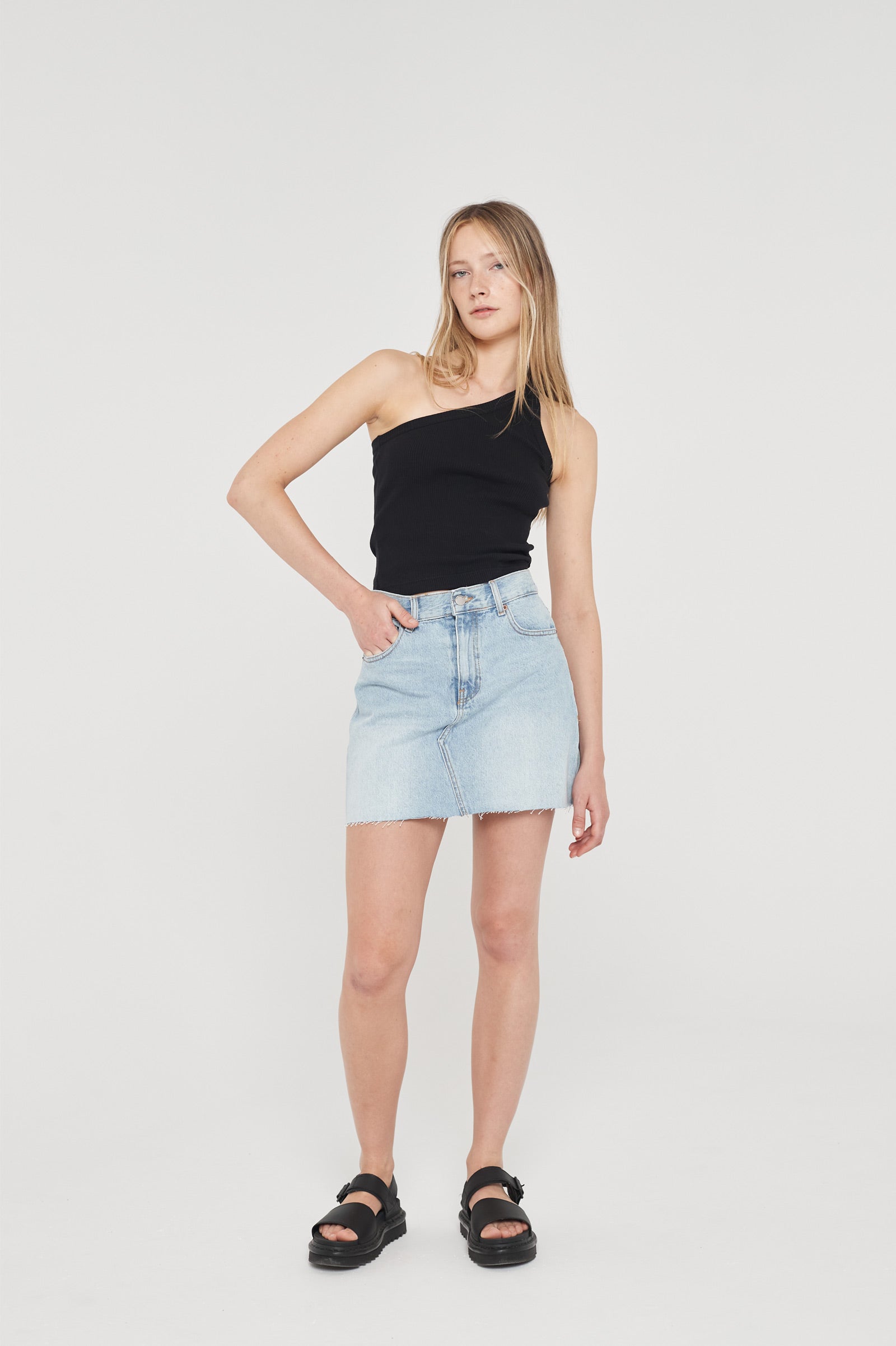 Echo Mini Skirt Light Blue Jay Raw Hem Dr Denim Jeans Australia