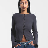 Erica Button Rib Top – Asphalt Grey