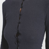 Erica Button Rib Top – Asphalt Grey