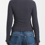 Erica Button Rib Top – Asphalt Grey