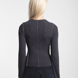 Nicola Long Sleeve Rib Top – Asphalt Contrast