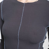 Nicola Long Sleeve Rib Top – Asphalt Contrast