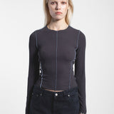 Nicola Long Sleeve Rib Top – Asphalt Contrast