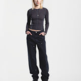 Nicola Long Sleeve Rib Top – Asphalt Contrast