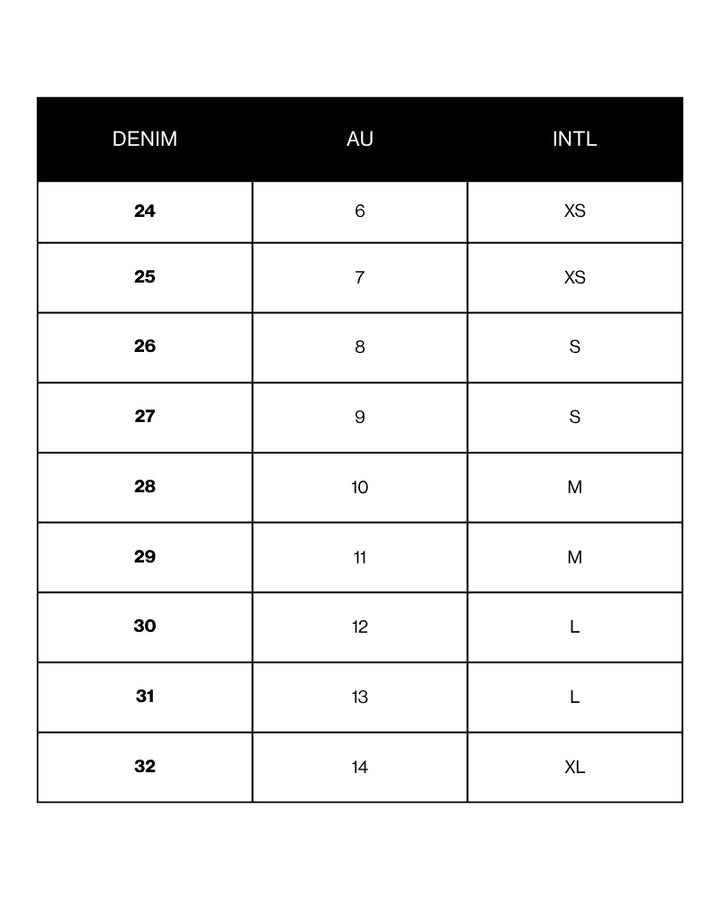 Women's Size Guide - New – Dr Denim Jeans - Australia & NZ