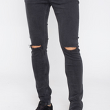 Chase Skinny Jeans - Greyish Black Ripped Knee