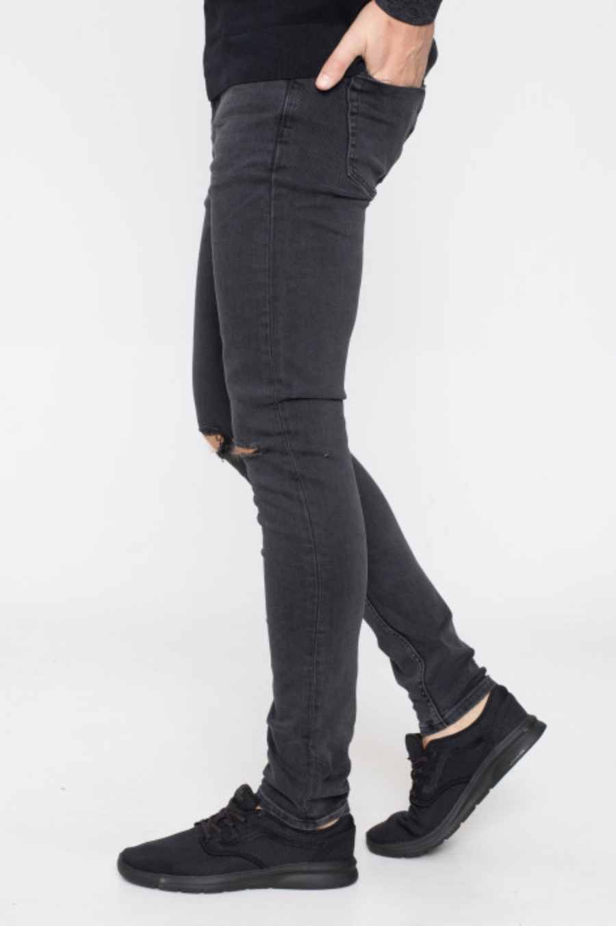 Chase Skinny Jeans - Greyish Black Ripped Knee
