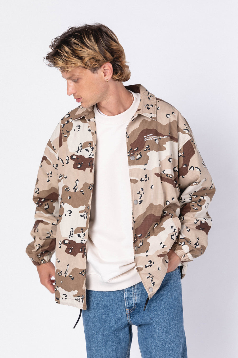 CELINE HOMME Embellished Distressed Denim and Camouflage-Print Ripstop  Jacket for Men | MR PORTER