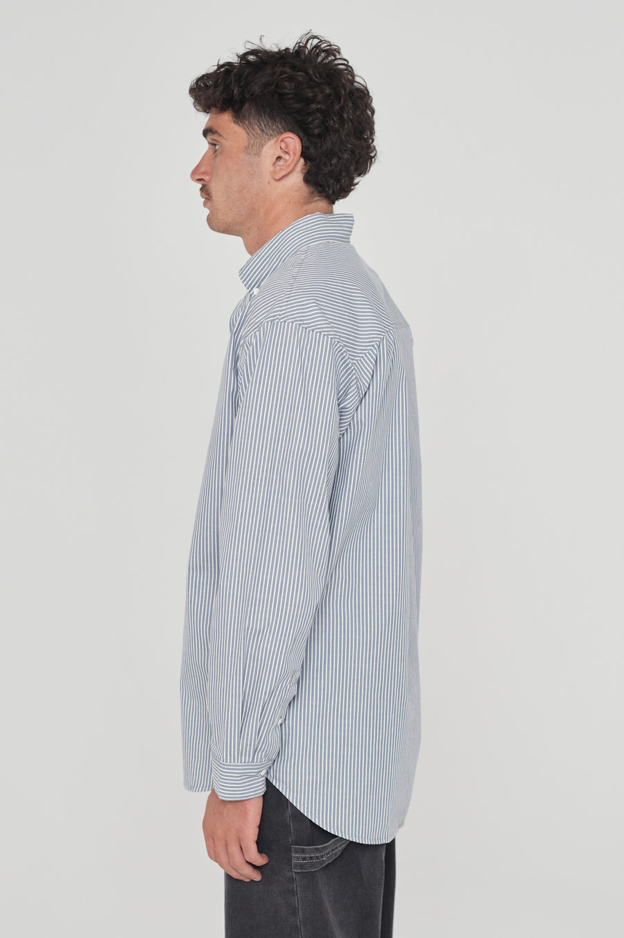 State Poplin Shirt - Slate Blue Stripe - Final Sale